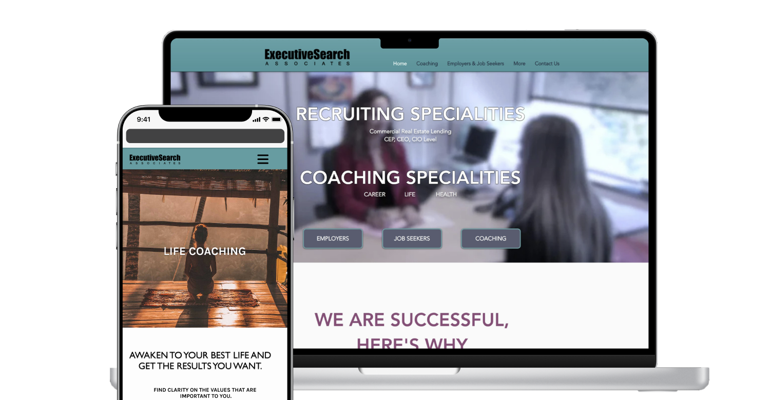 Executive Search Associates career coaching website with earthy color palette