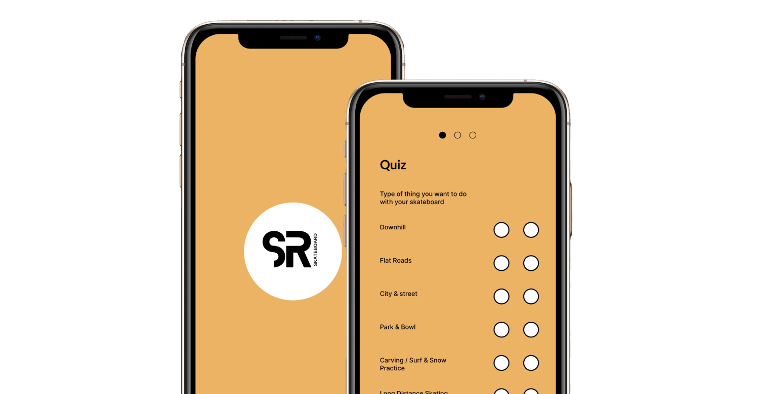 Skateboard e-commerce app with product discovery and guided selection flow